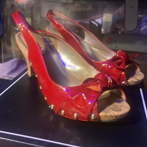 Women’s Summer Red Peep Toe/Sling Back Heels - Picture 4 of 5